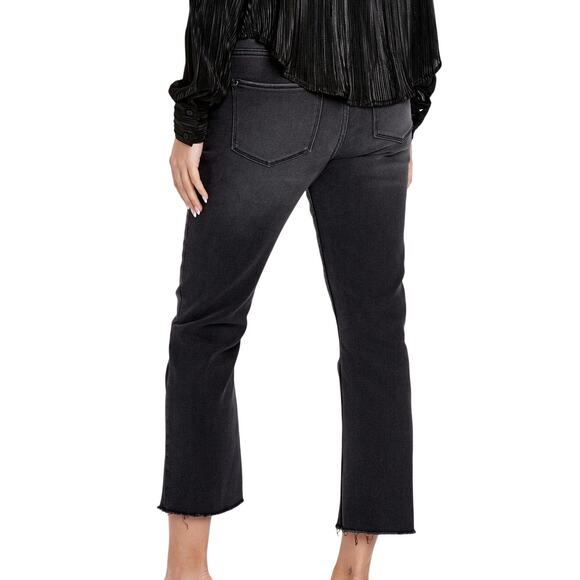 Dear John Frankie Black Denim Studded High Rise Straight Leg Frayed Crop Jeans - Picture 3 of 11
